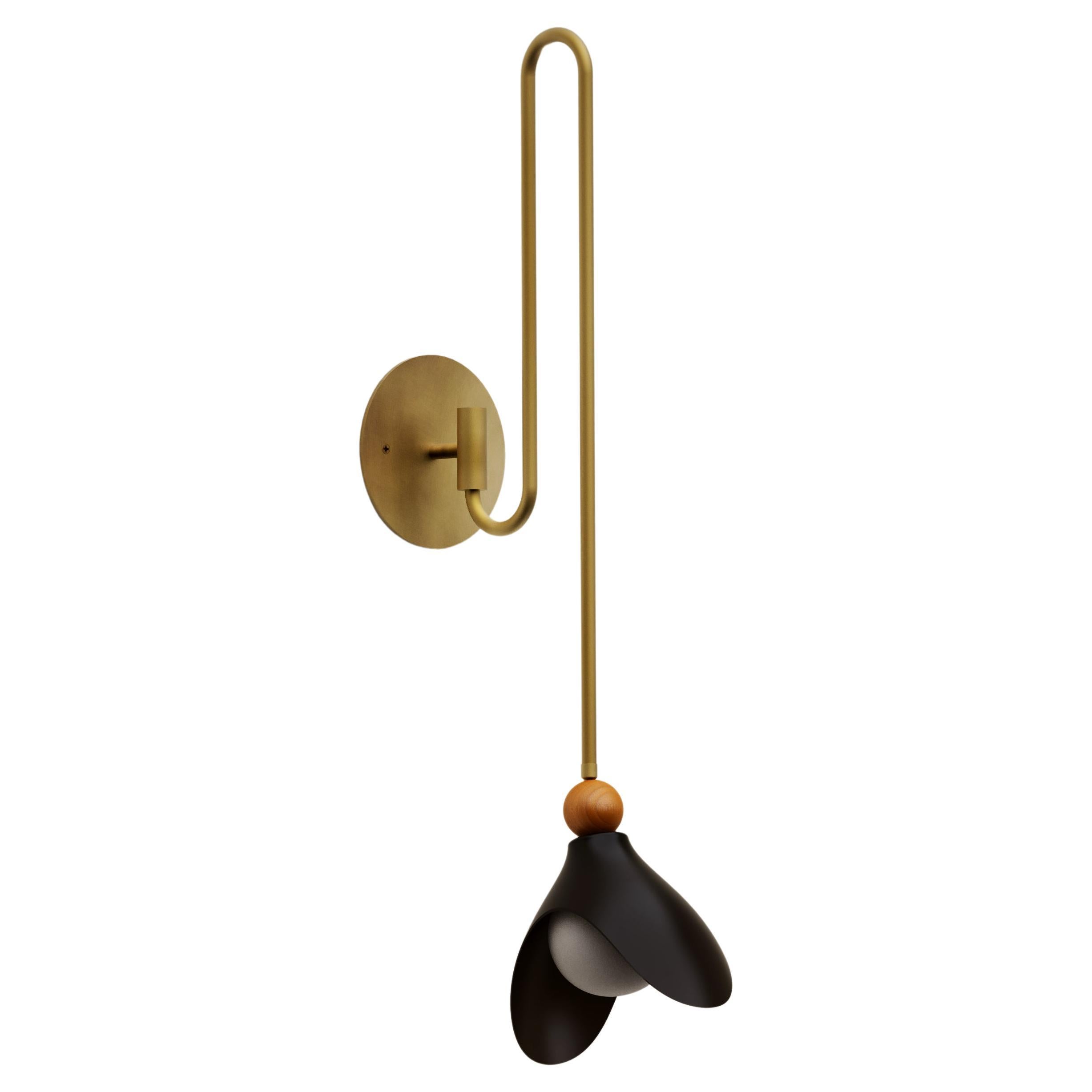 LILY Wall Sconce in Enamel, Brass & Walnut, Ginger Curtis x Blueprint Lighting For Sale