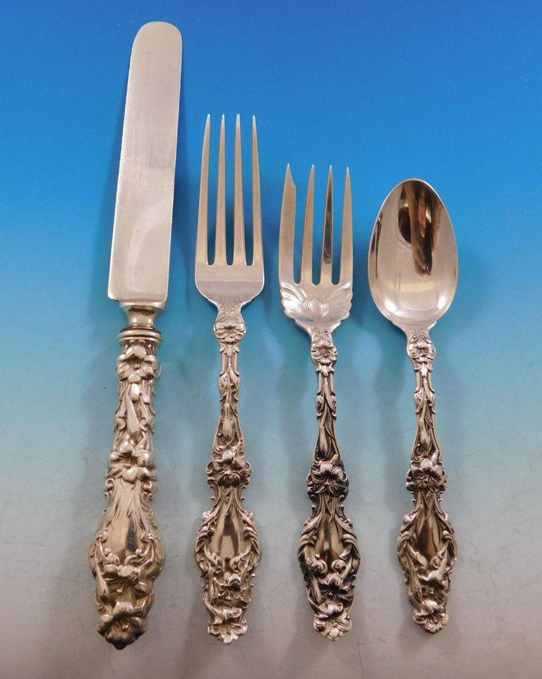 Lily, Whiting Sterling Silver Flatware Set 12 Service 90 Pieces Antique