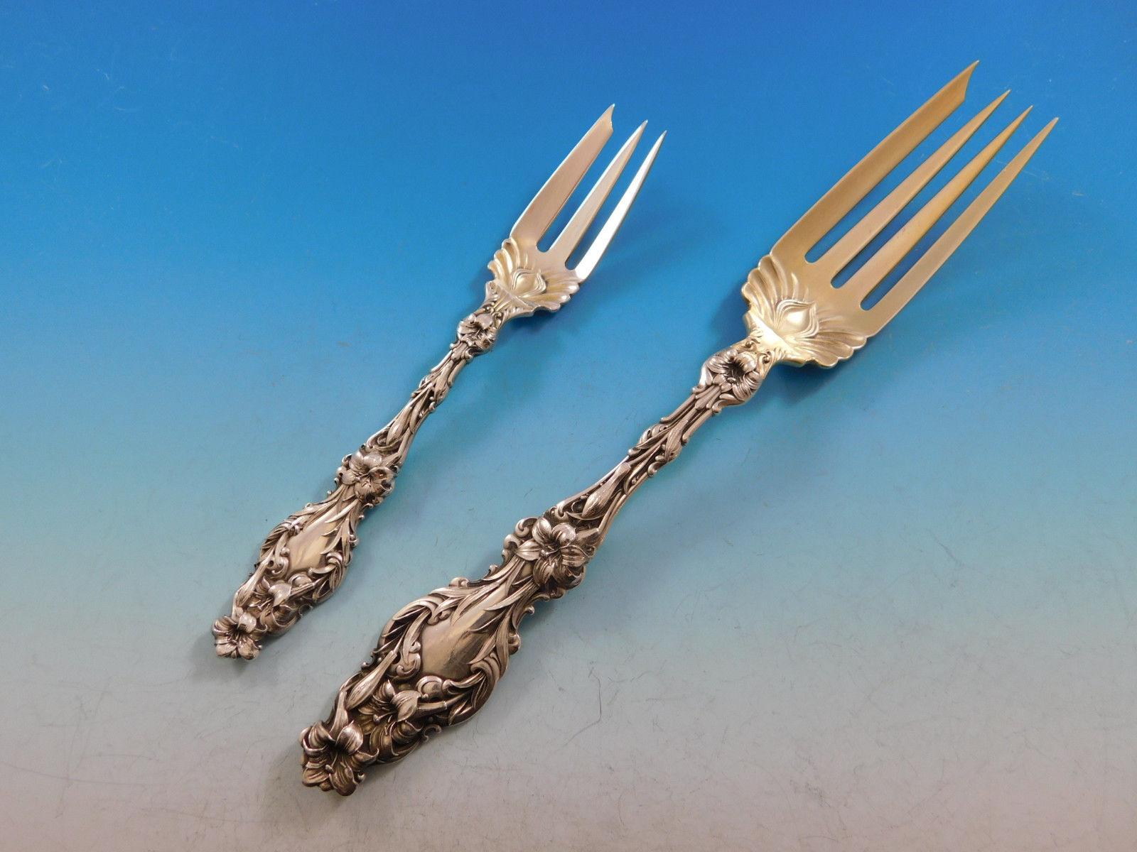 Lily, Whiting Sterling Silver Flatware Set 12 Service 90 Pieces Antique Vintage In Excellent Condition In Big Bend, WI