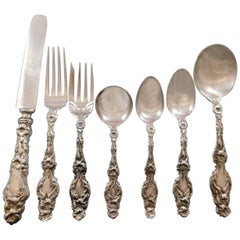 Lily, Whiting Sterling Silver Flatware Set 12 Service 90 Pieces Antique Vintage
