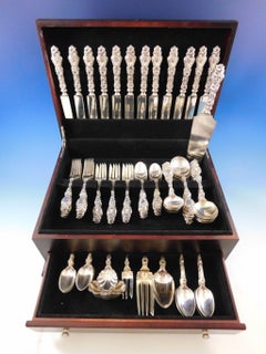 Lily, Whiting Sterling Silver Flatware Set of 12 Service 102 Pcs Antique Vintage