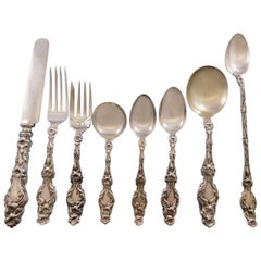 Lily, Whiting Sterling Silver Flatware Set of 12 Service 102 Pcs Antique Vintage