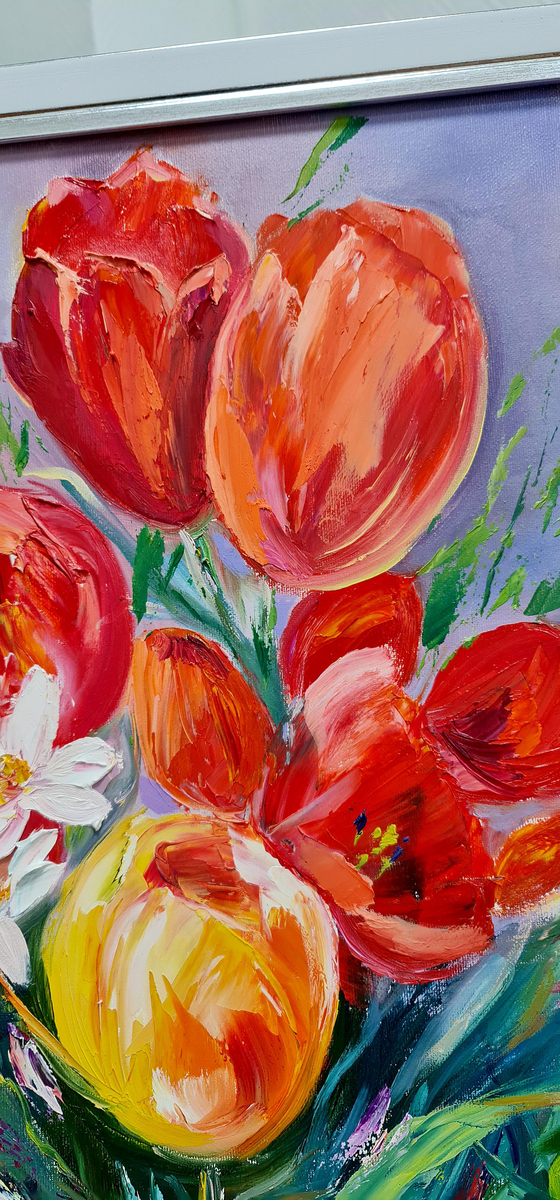  « Un bouquet de tulipes lumineux », peinture à l'huile de Volskaya Lilya en vente 1