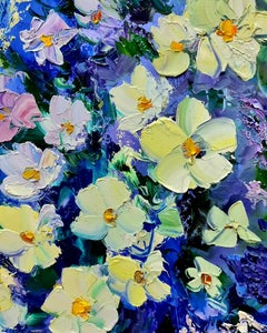 Un paesaggio estivo con fiori bianchi di gelsomino". Pittura ad olio originale di Lilya
