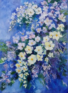 Eine Sommerlandschaft mit weißen Jaminblumen." Original-Ölgemälde von Lilya