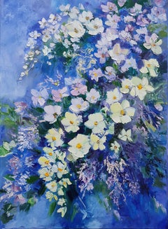  Eine Sommerlandschaft mit weißen Jaminblumen." Original-Ölgemälde von Lilya 