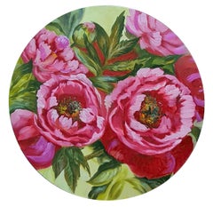 "Un giorno d'estate con le peonie rosa. " Natura morta ad olio di Lilya Volskaya