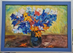 Bouquet d'automne de fleurs orange et bleues" est une nature morte de Lilia Volskaya.