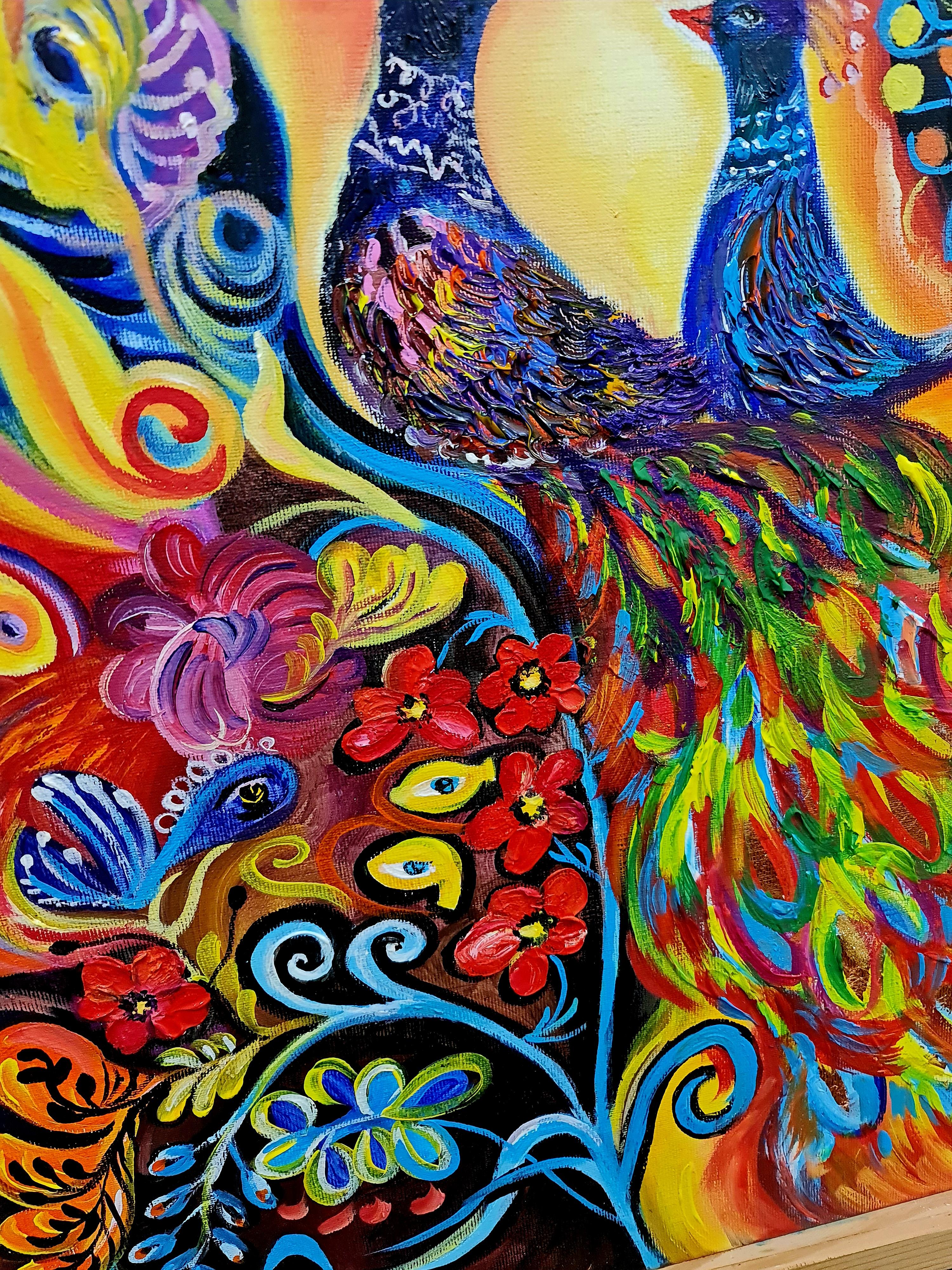 Oiseaux heureux ensemble » du paysage de la Lilya du Volskay en vente 3