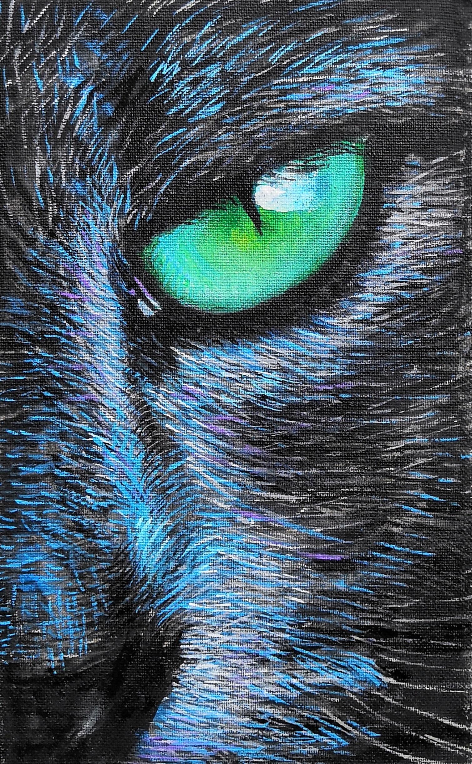 Lilya Volskaya Animal Painting - "Black Panther. Green Eye" Original Oil Painting by Liliya Volskaya
