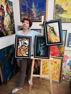 "Blauer Papagei. Fun und Leichtigkeit.“ Originales Ölgemälde von Lilya Volskaya