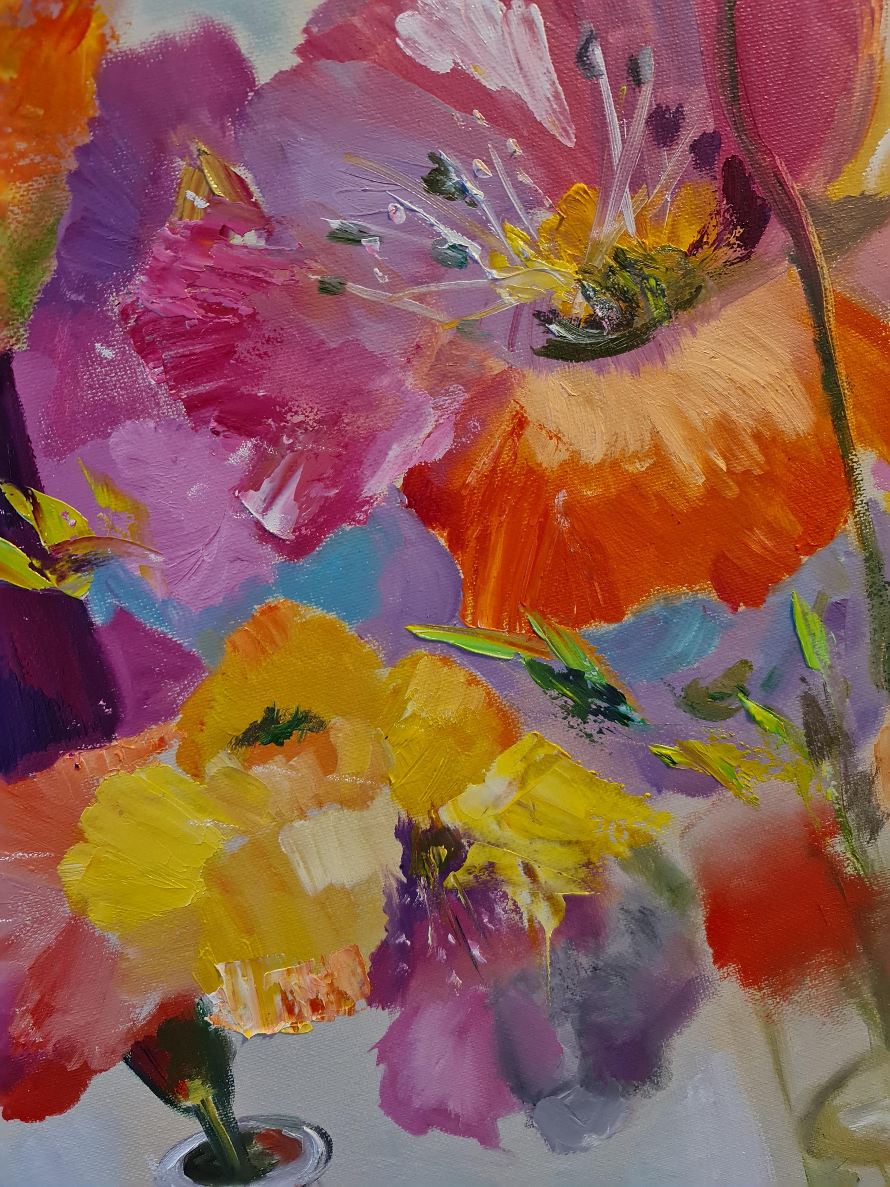 „Farbdestillation“. abstraktes Blumenstillleben der Volsky-Lilie. (Pop-Art), Painting, von Lilya Volskaya