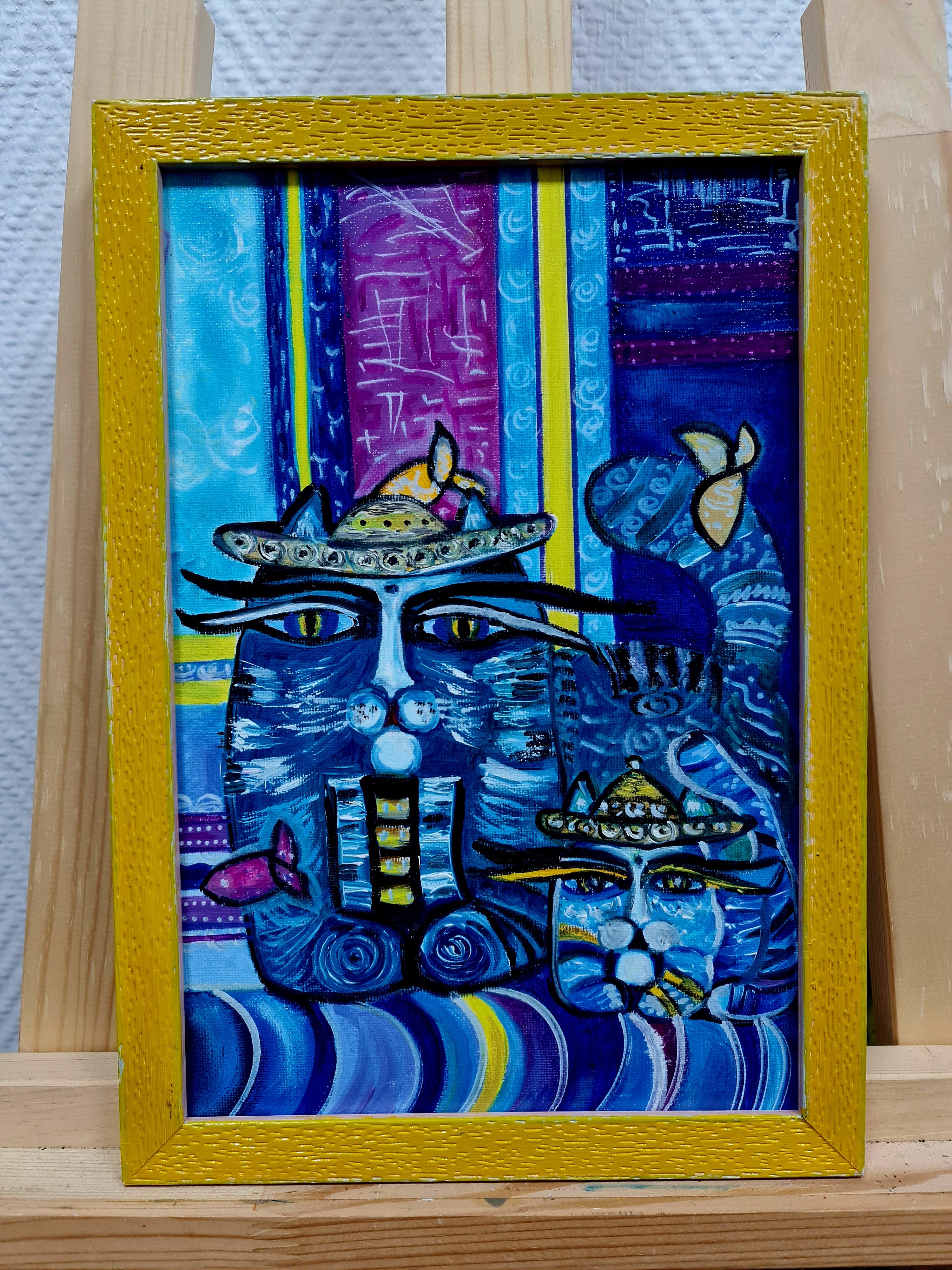 Companion Cats Zen animalism oil painting of the Volskya Lily. - Pop Art Painting by Lilya Volskaya