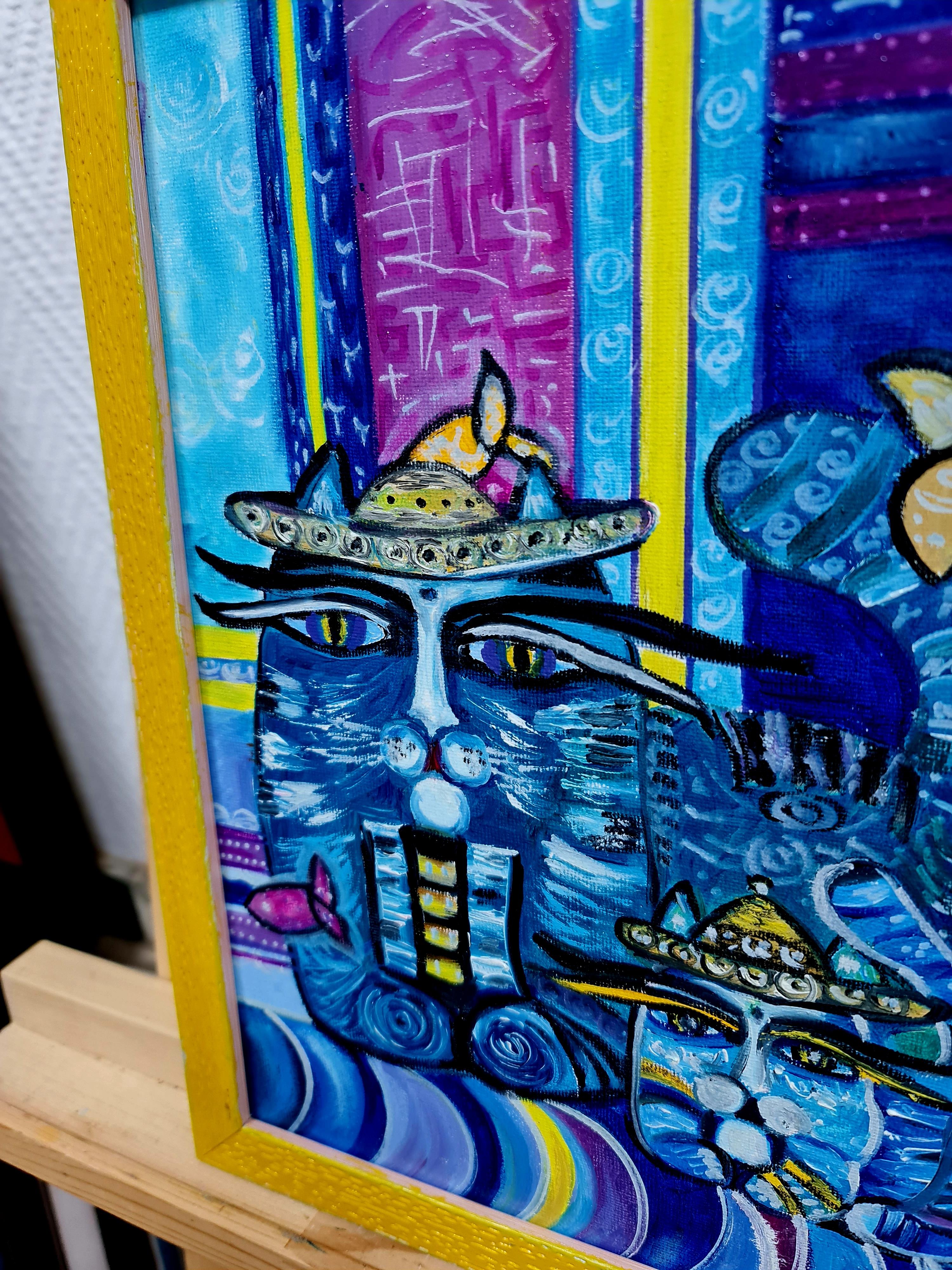 Companion Cats Zen animalism oil painting of the Volskya Lily. For Sale 1