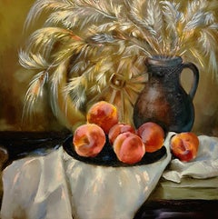 "Country still life with peaches" Painting by Lilia Volskaya