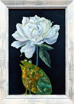 El animalismo "Rana y Peonía" es una pintura al óleo de la Volskya Lilya.