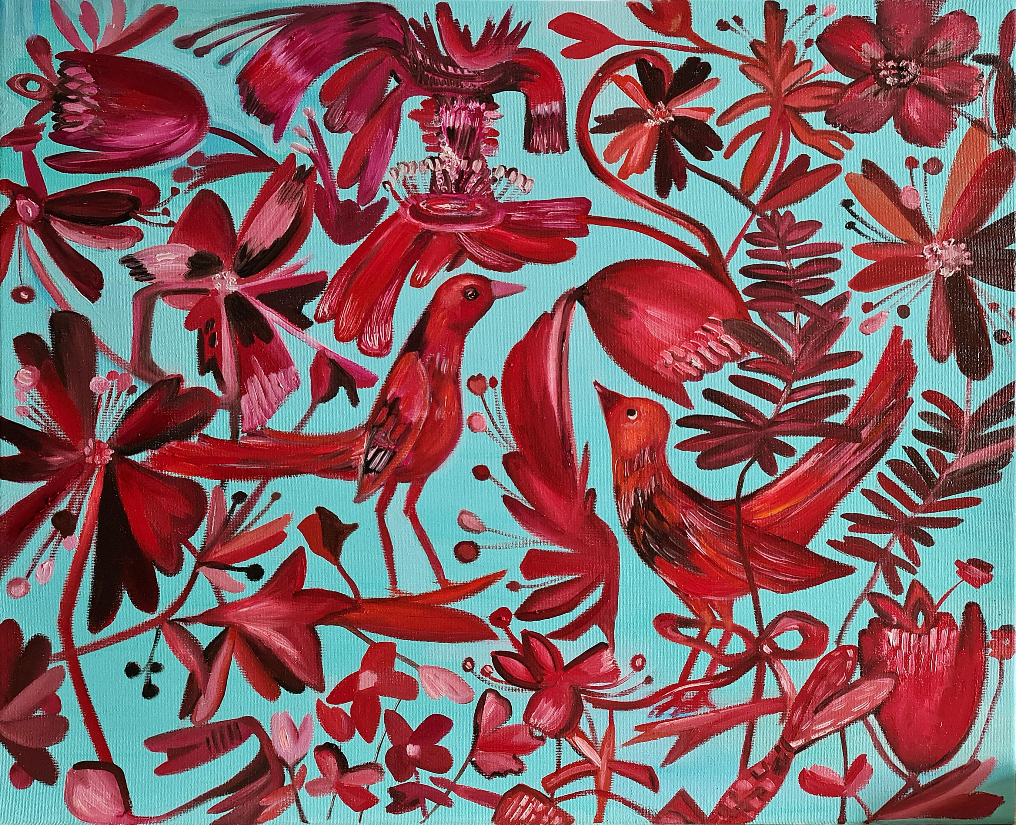 Lilya Volskaya Animal Painting – Aus dem Leben der Vögel