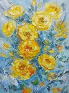 "Flores doradas" Pintura al óleo original de Lilia Volskaya