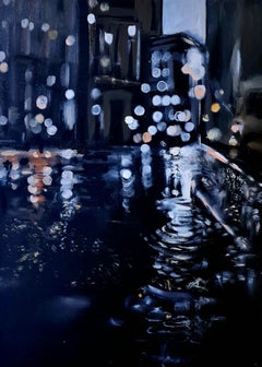"Gothem City Lights in Colors" Original Oil Painting by Lilia Volskaya