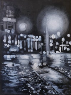 "Gothem City Lights in Grey" Original Oil Painting by Lilia Volskaya