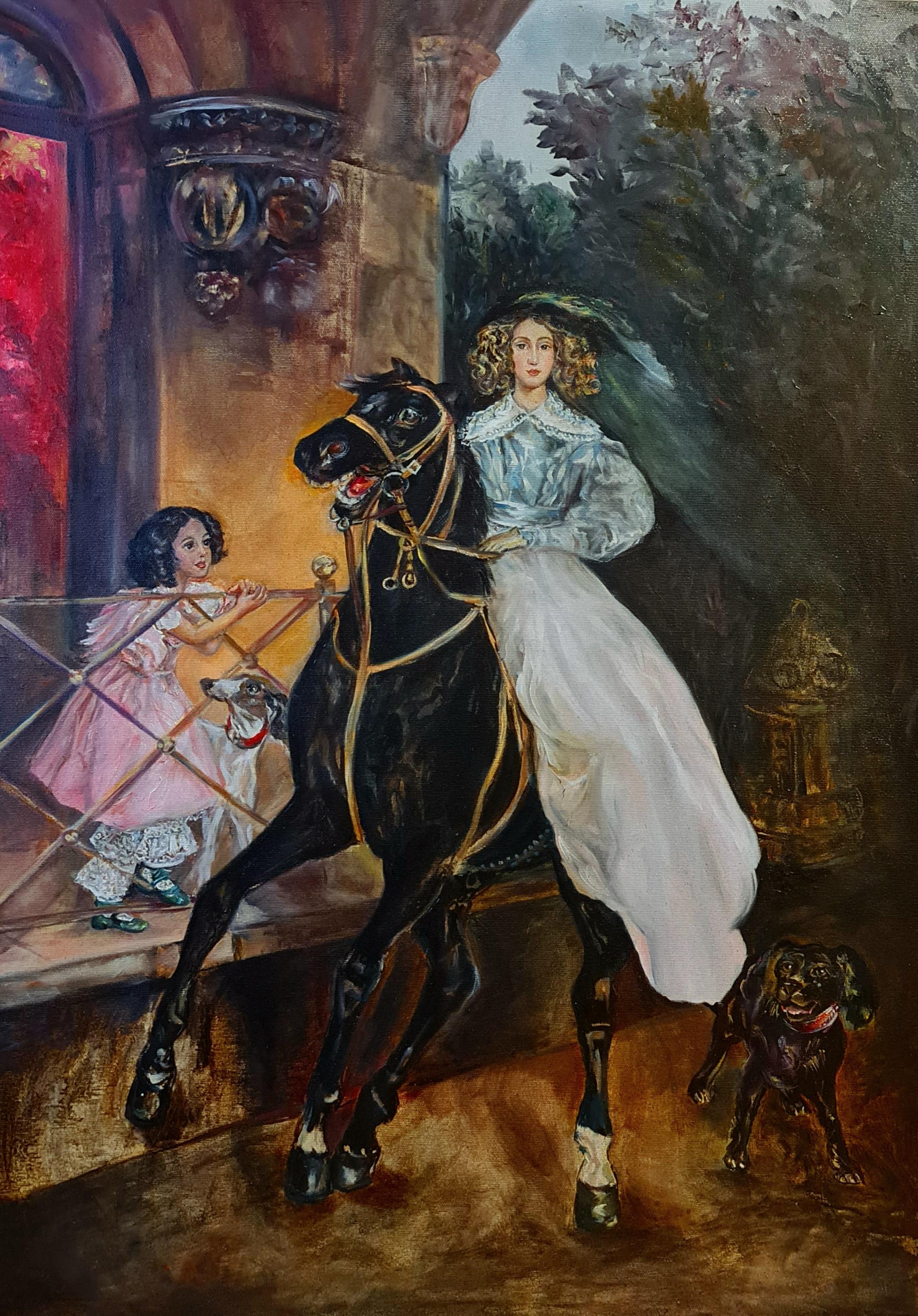 Lilya Volskaya Figurative Painting – Horsewoman" ist eine freie Kopie von K.Bryulovs Gemälde