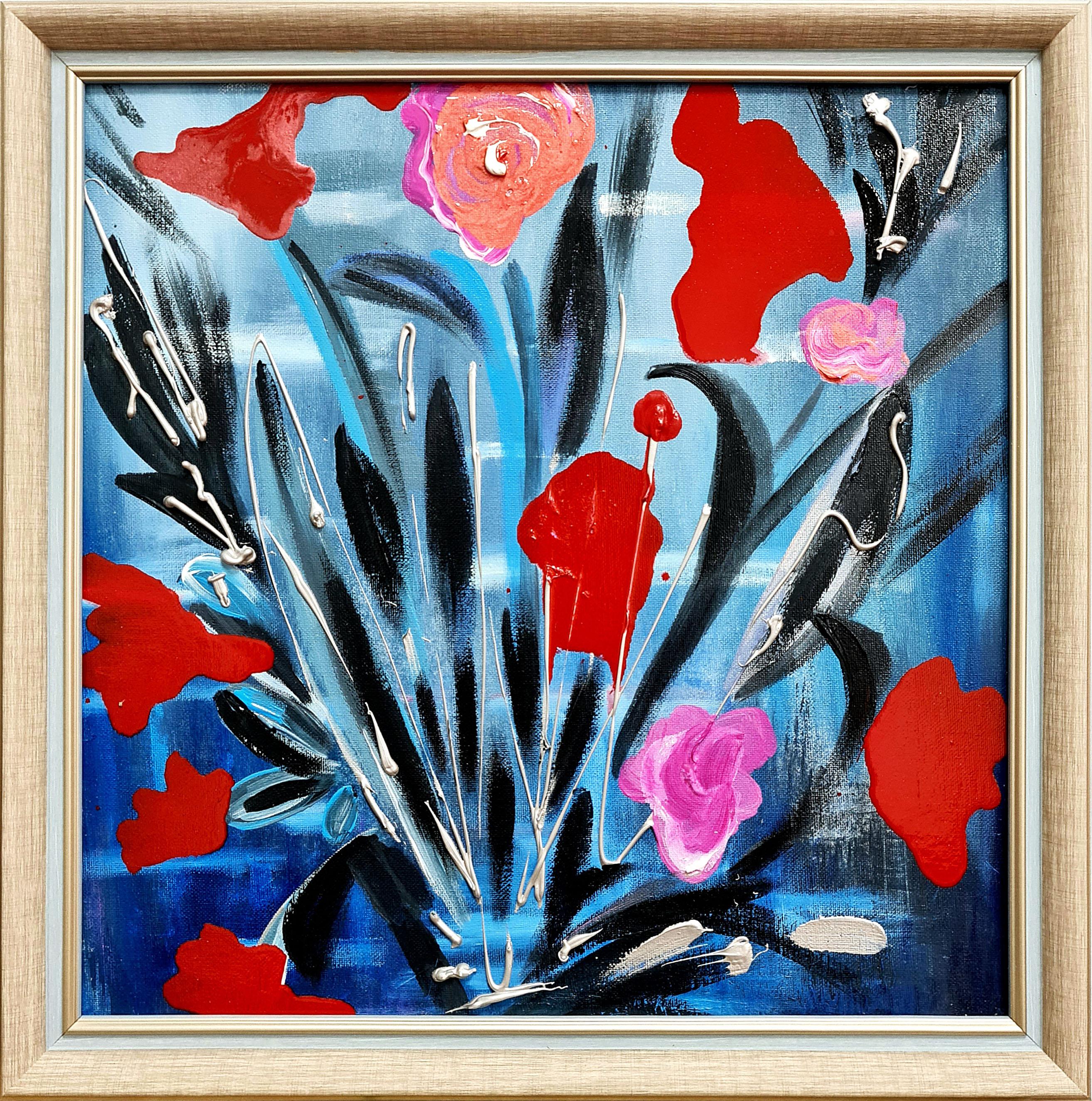 Lilya Volskaya Figurative Painting – Jazz im Rhythmus der roten Blumen