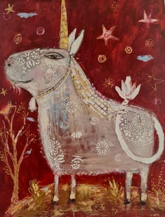 Pintura animal "Unicornio mágico" retrato de un animal al óleo de Volskya Lirio