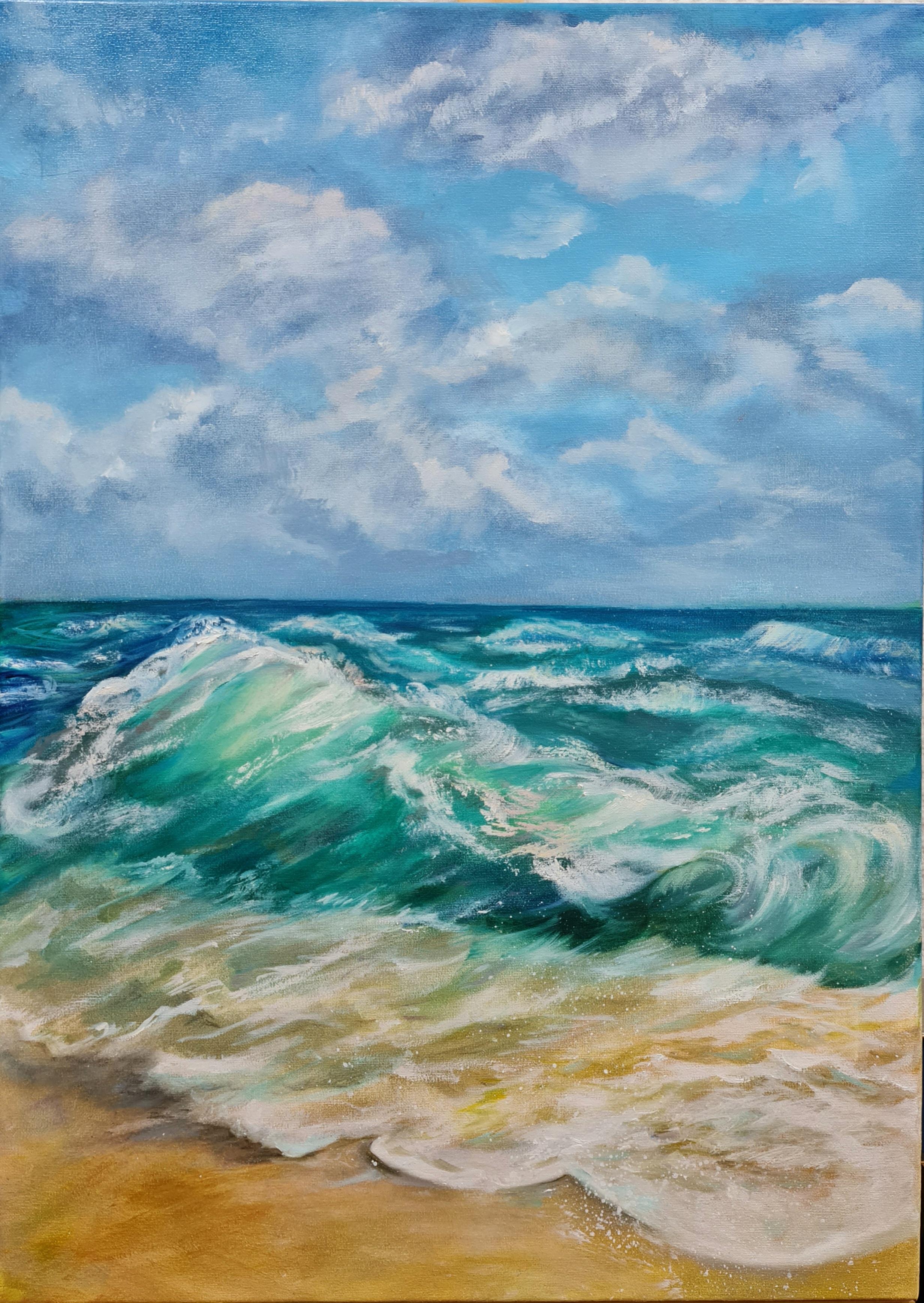 Landscape Painting Lilya Volskaya - Sur la crête d'une vague" est une peinture à l'huile de Volskaya Lilia.