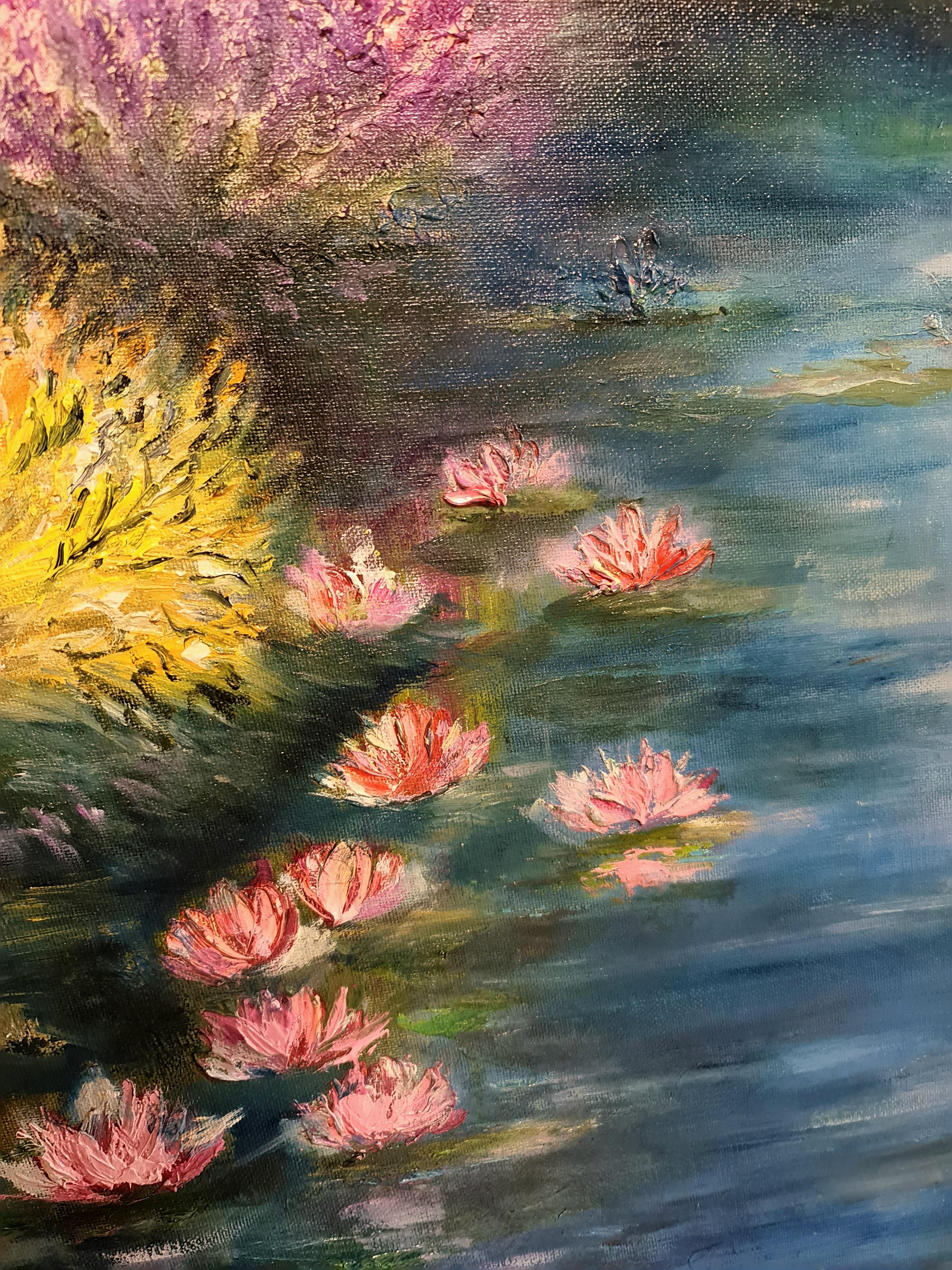 Paradise Pond. Un paesaggio a olio nello stile di Nayiv Volsky Lilya - Painting Pop Art di Lilya Volskaya