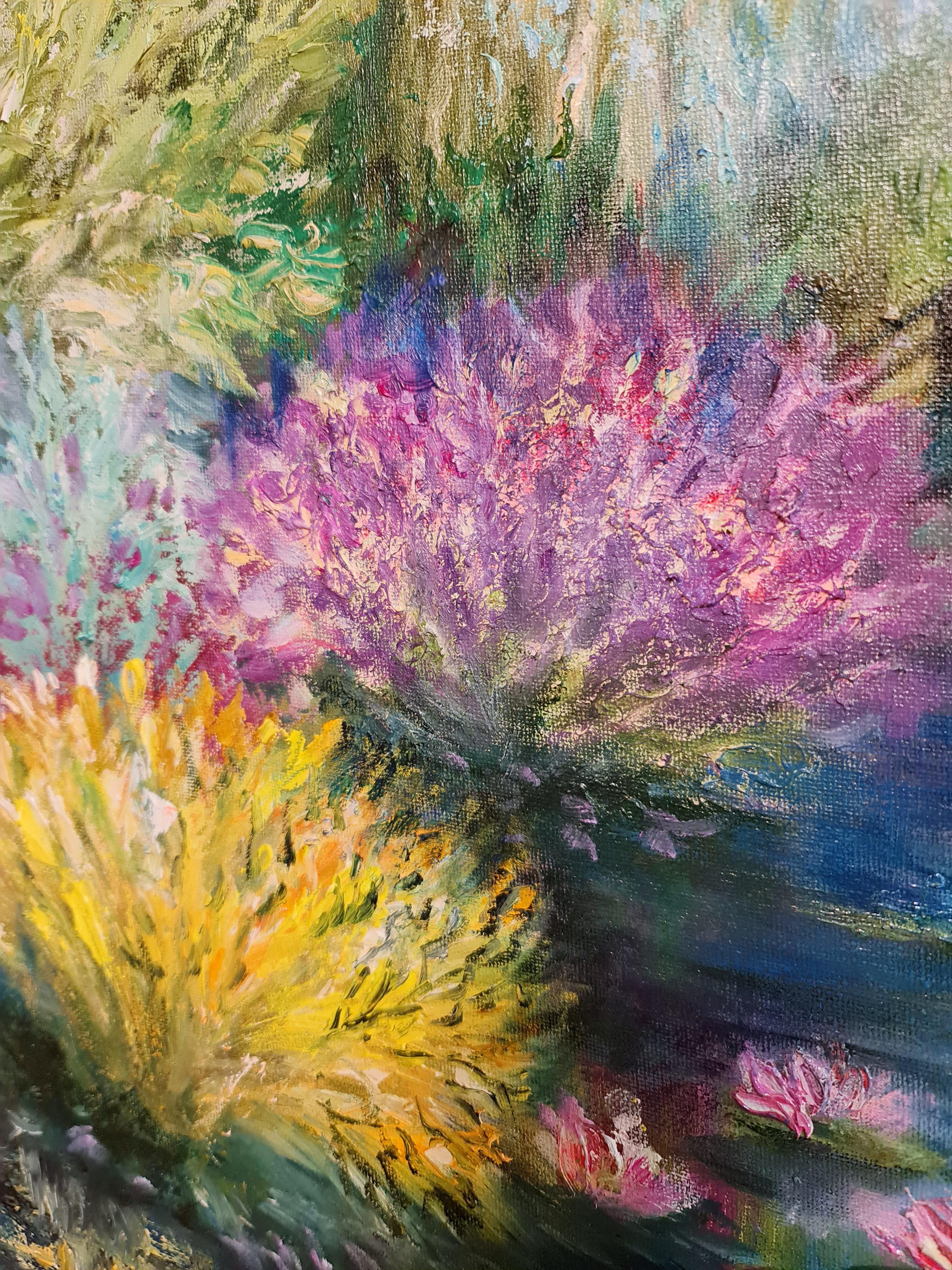 Paradise Pond. Un paesaggio a olio nello stile di Nayiv Volsky Lilya in vendita 2