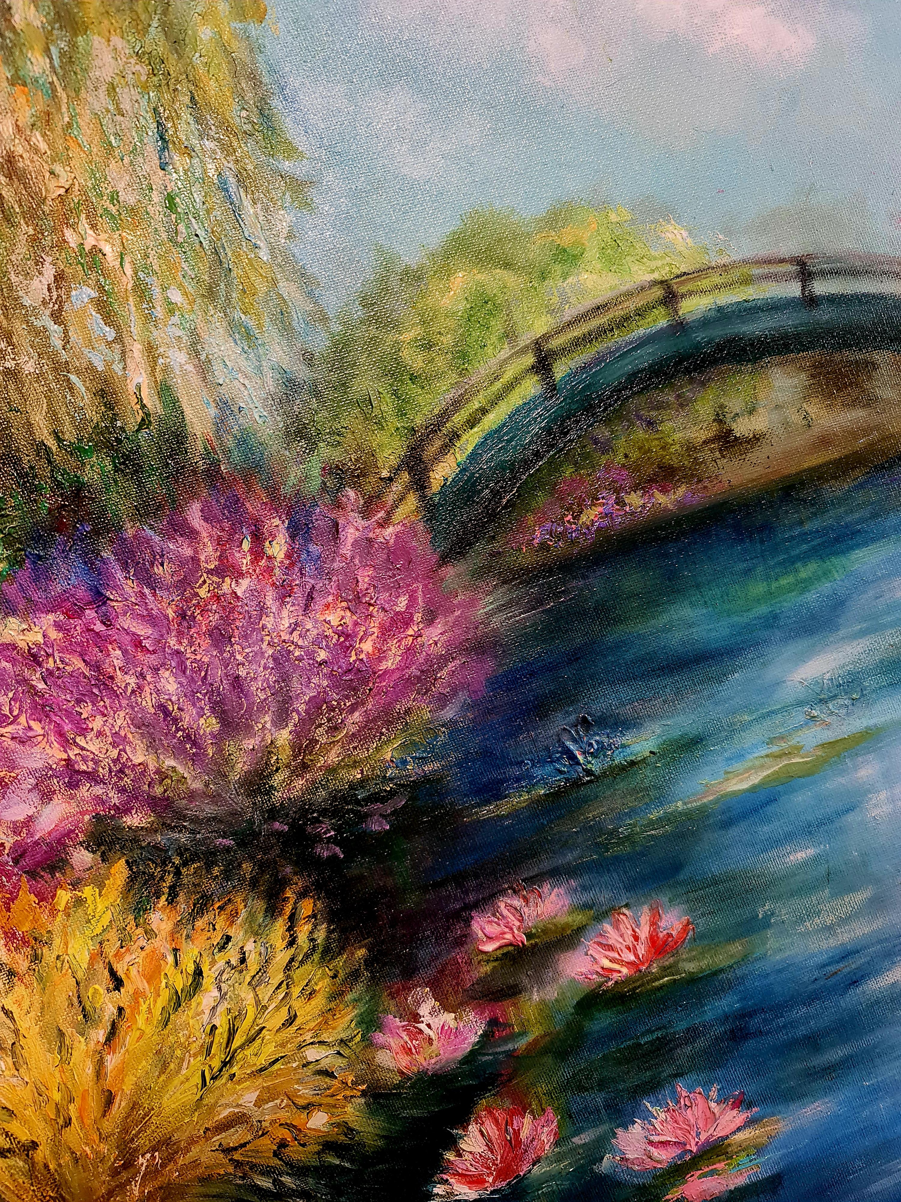 Paradise Pond. Un paesaggio a olio nello stile di Nayiv Volsky Lilya in vendita 4