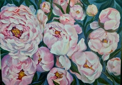 Peonies in the evening garden" oil on canvas.Landscape of Liliуа Volskayaya