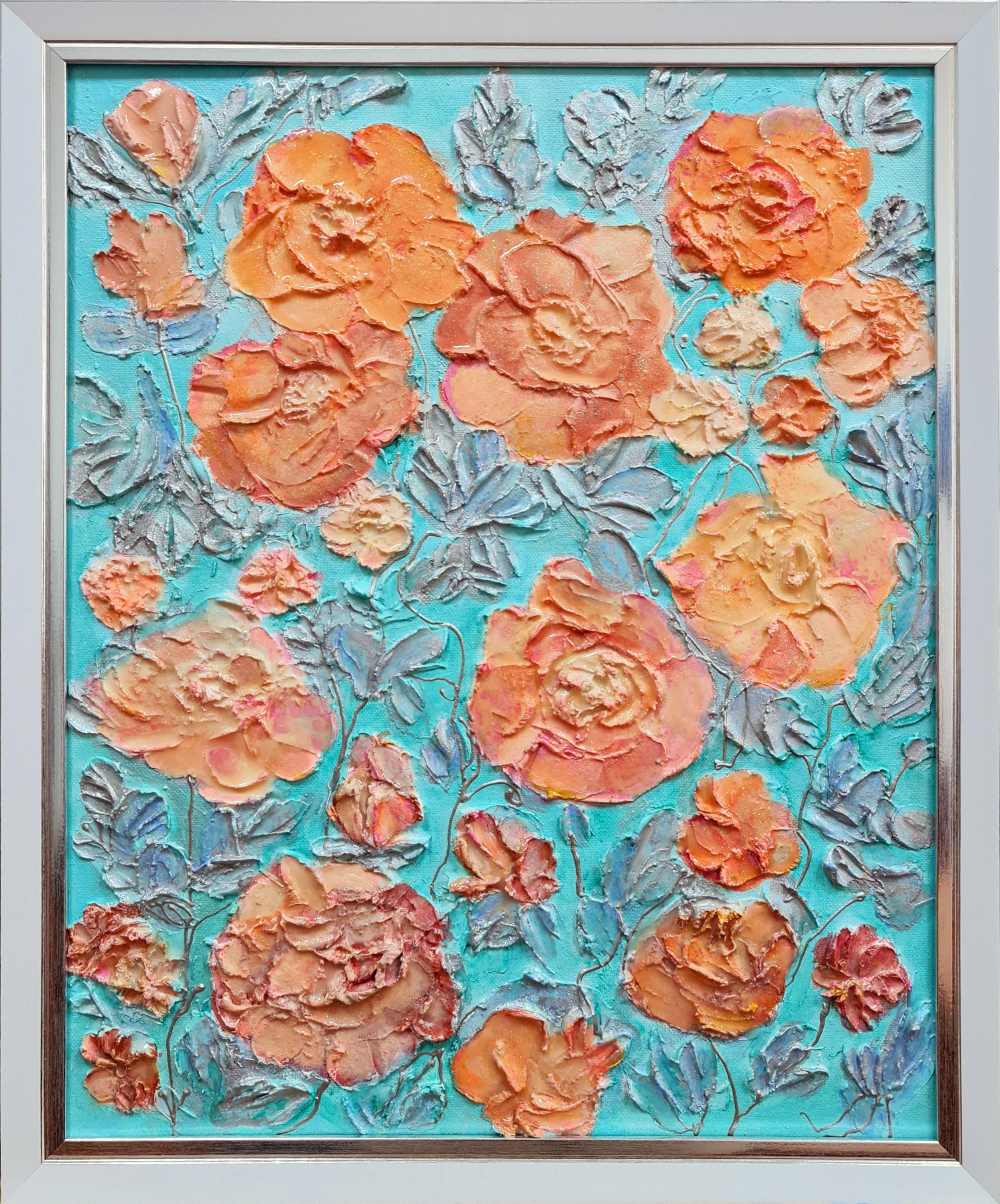 Interior Painting de Lilya Volskaya - Pintura moderna interior en relieve "Peonías rosas" de la Volsky Lilya