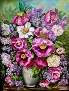 «Amapolas y lilas» son bodegones de flores de verano de Liliya Volskaya.
