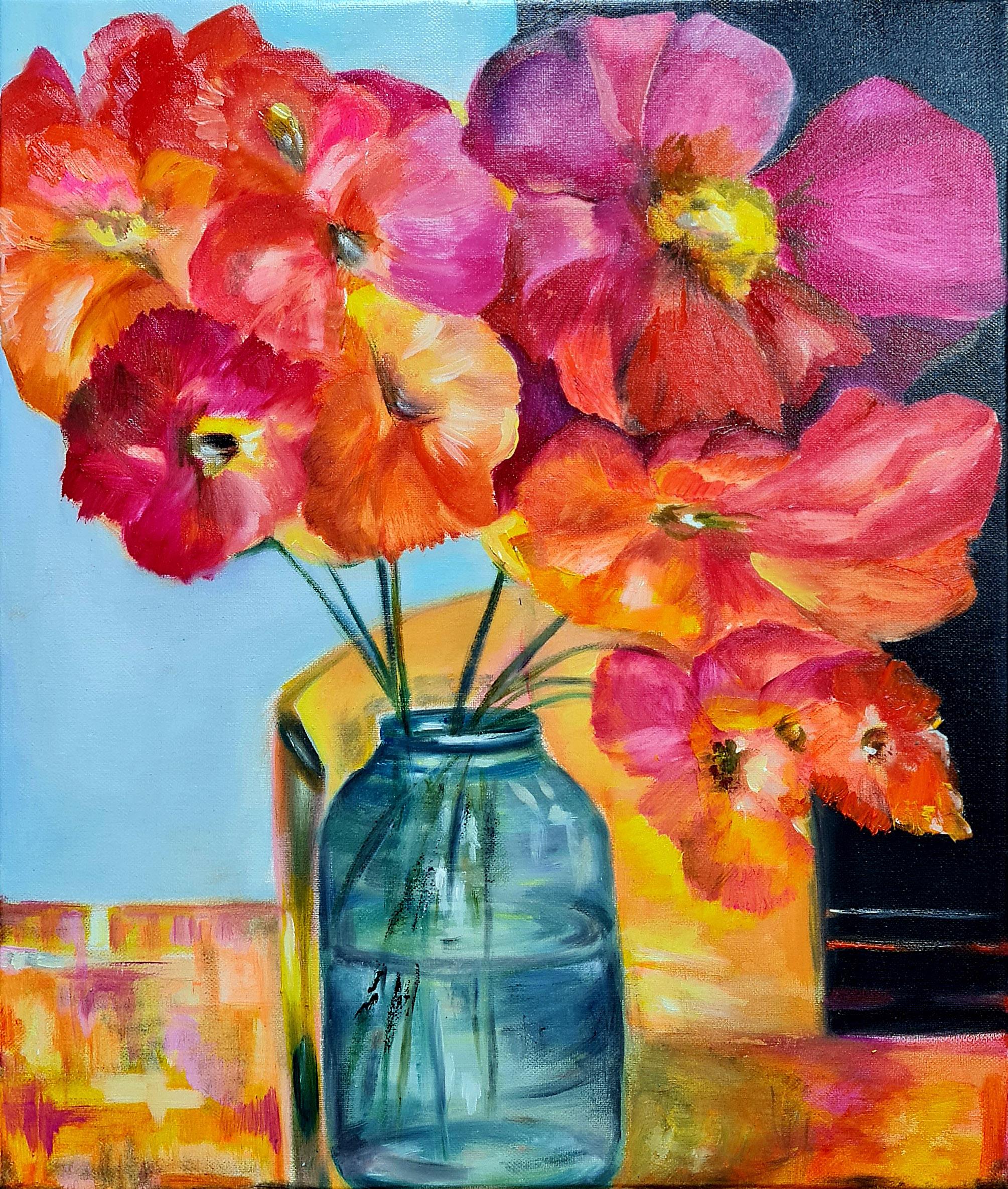 Lilya Volskaya Abstract Painting - Poppy split" abstract interior painting Volskaya Lilya.