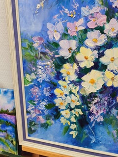 Purple evening and jasmine" floral still life in oil of Volskya Lily.