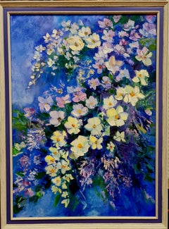 Purple evening and jasmine" floral still life in oil of Volskya Lily.