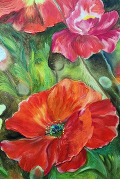 « Coqs rouges dans cinquante teintes. Peinture à l'huile originale de Lilya Volskaya