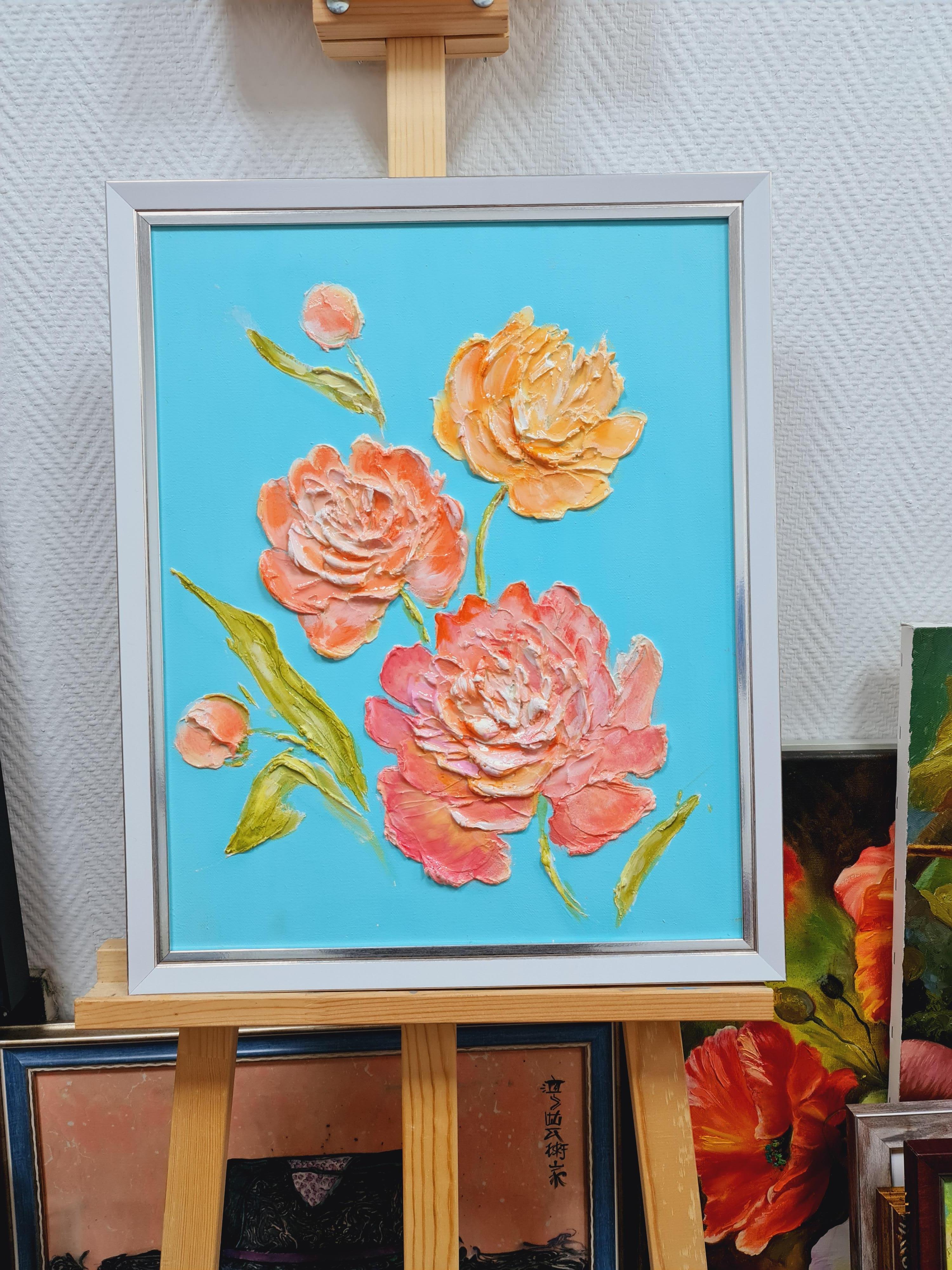 Peonías rosas sobre fondo menta. Fe, esperanza, amor