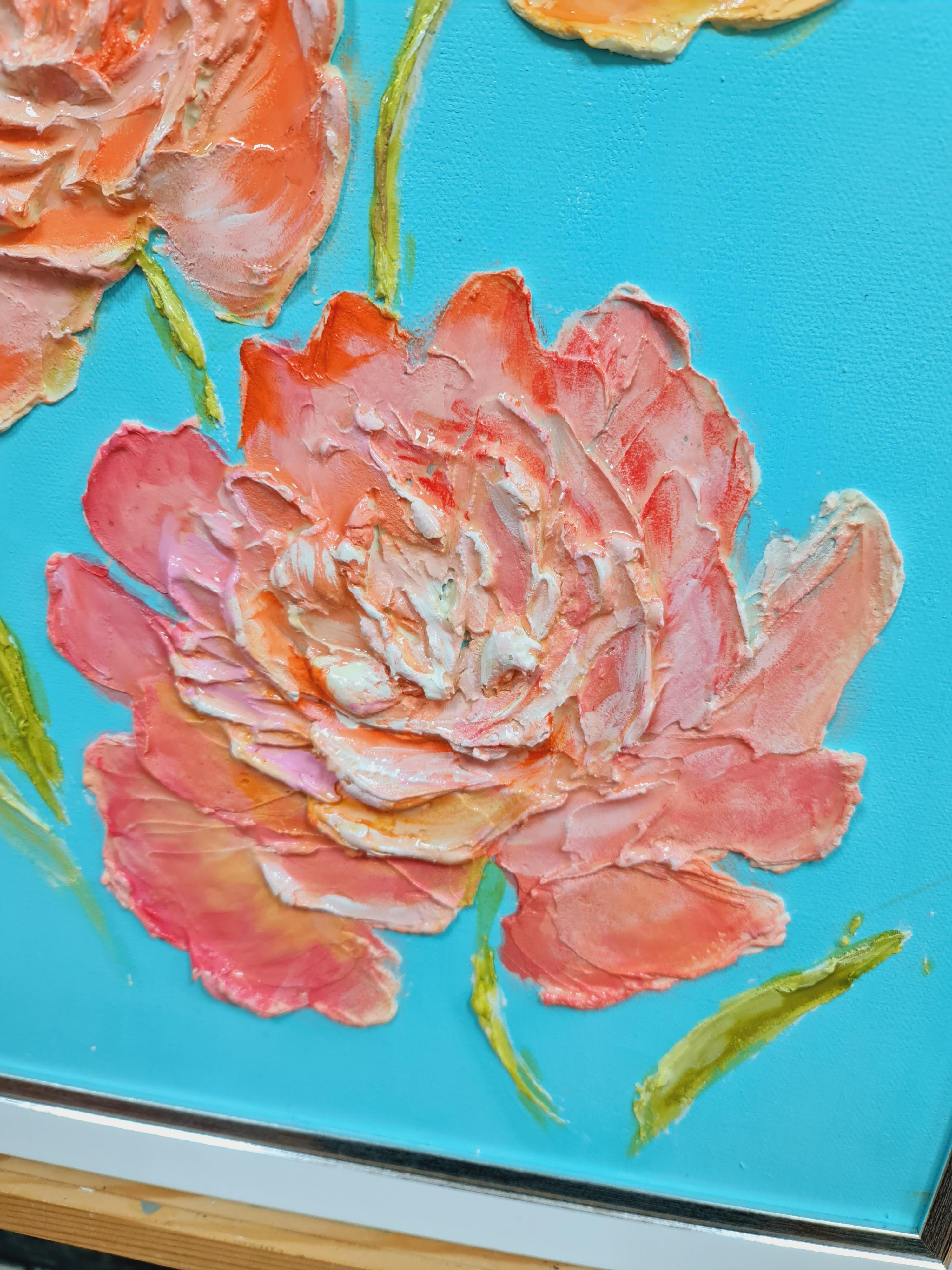 Peonías rosas sobre fondo menta. Fe, esperanza, amor