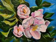 Natura morta con fiori di melo. Pittura ad olio di Lilia Volskaya