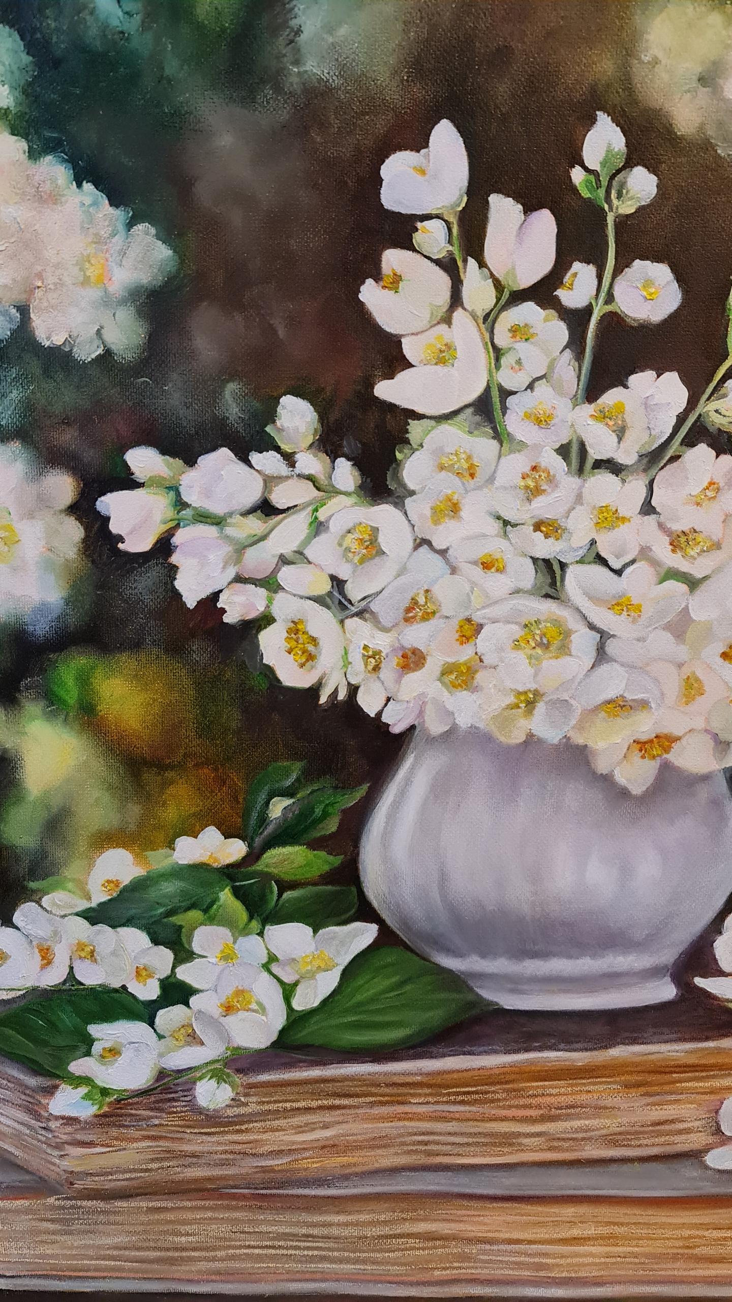 Bodegón con flores de jazmín. óleo de Liliya Volskay en venta 2
