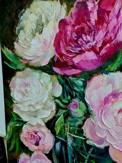 Still Life with Peonies" oil, Volskaya Lilia palette knife