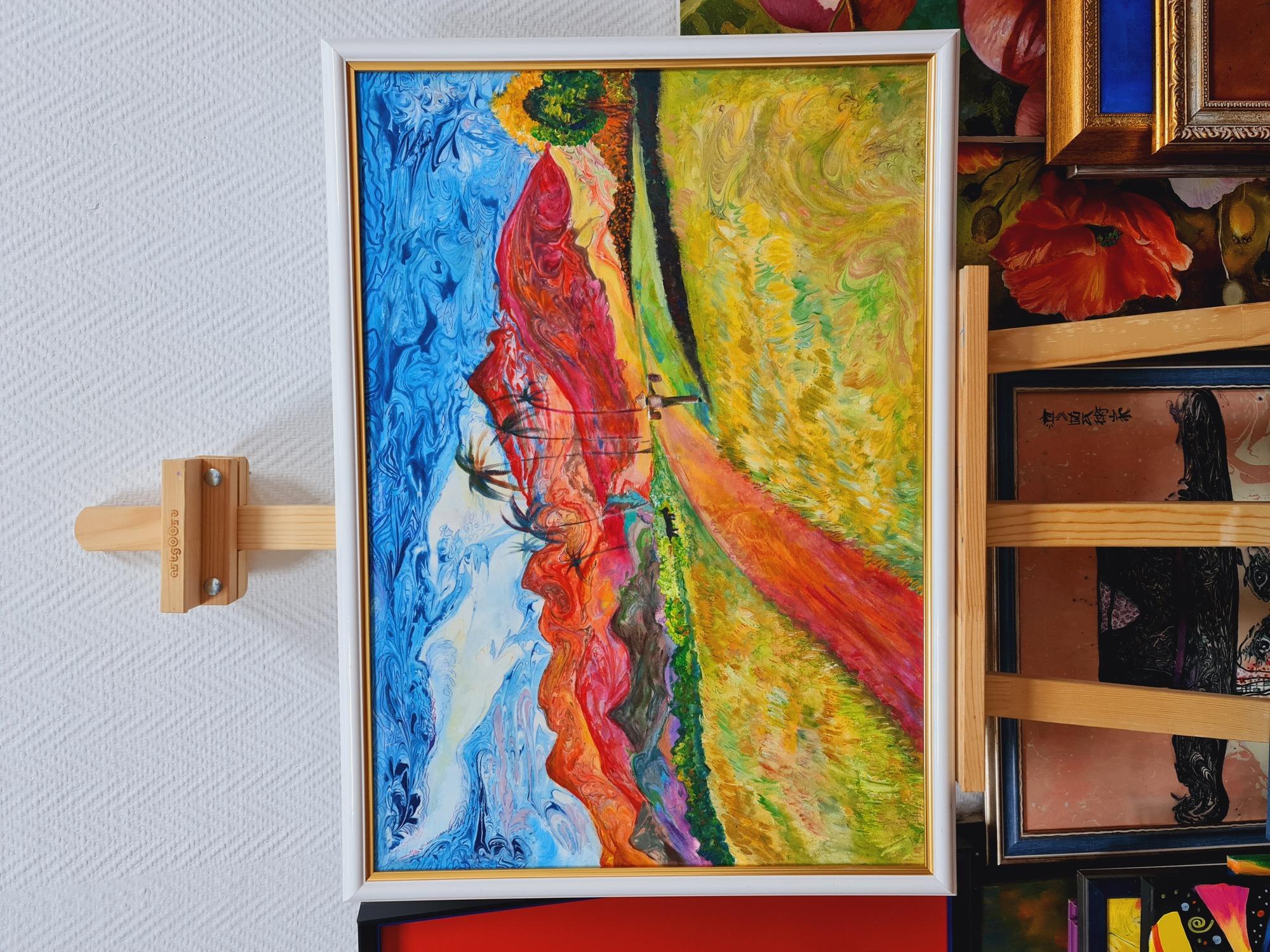 Die Landschaft. Rote Berge im Stil von Paul Gauguin