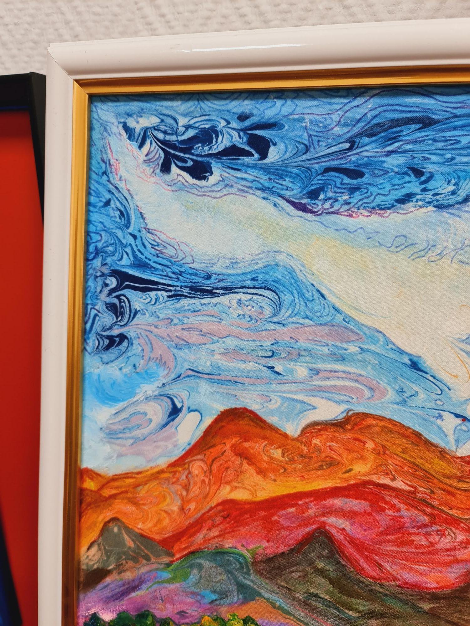 The landscape.Red mountains in the style of Paul Gauguin