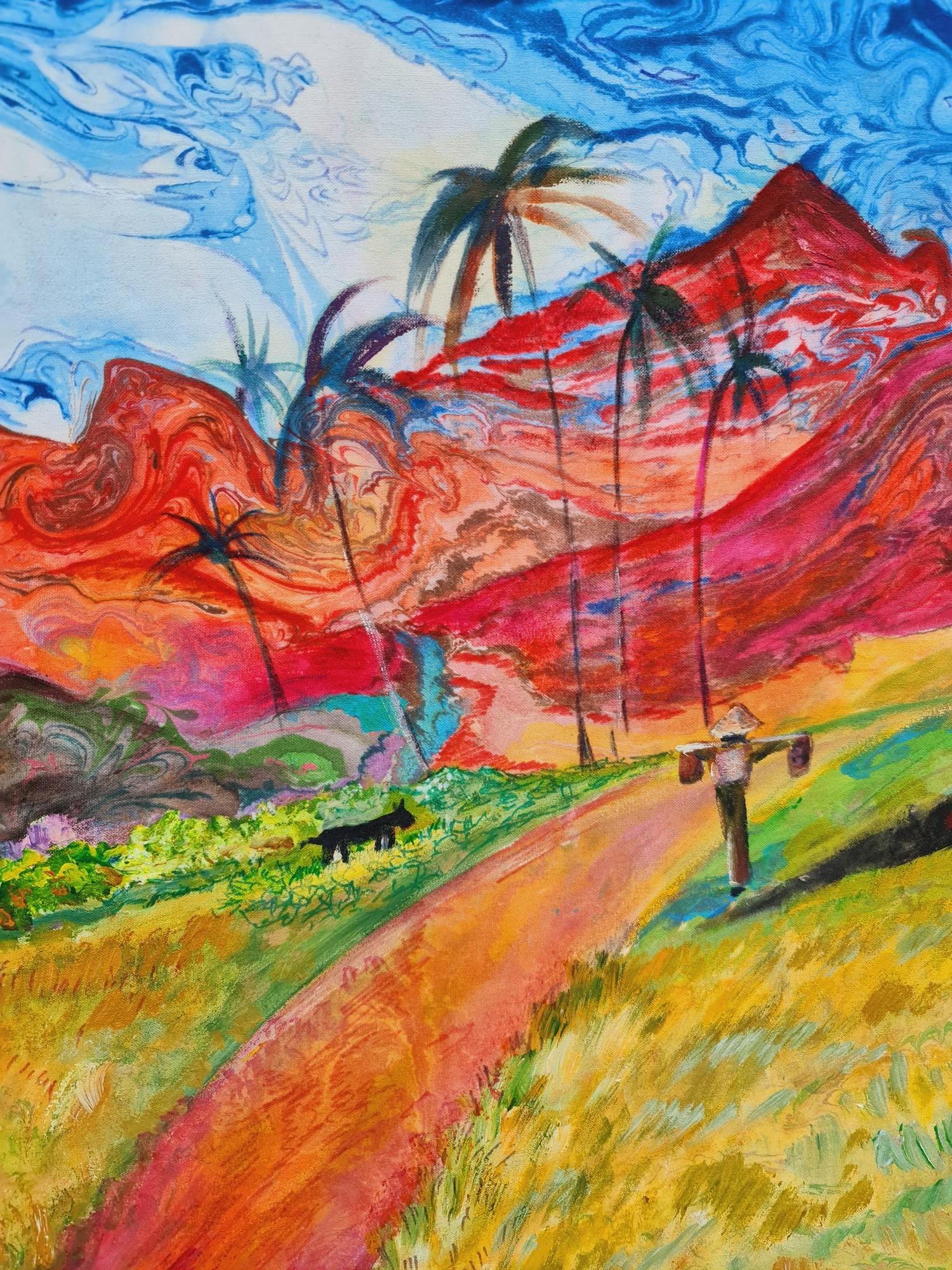 Le paysage. Montagnes rouges dans le style de Paul Gauguin