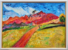 The landscape.Red mountains in the style of Paul Gauguin" original painting by L