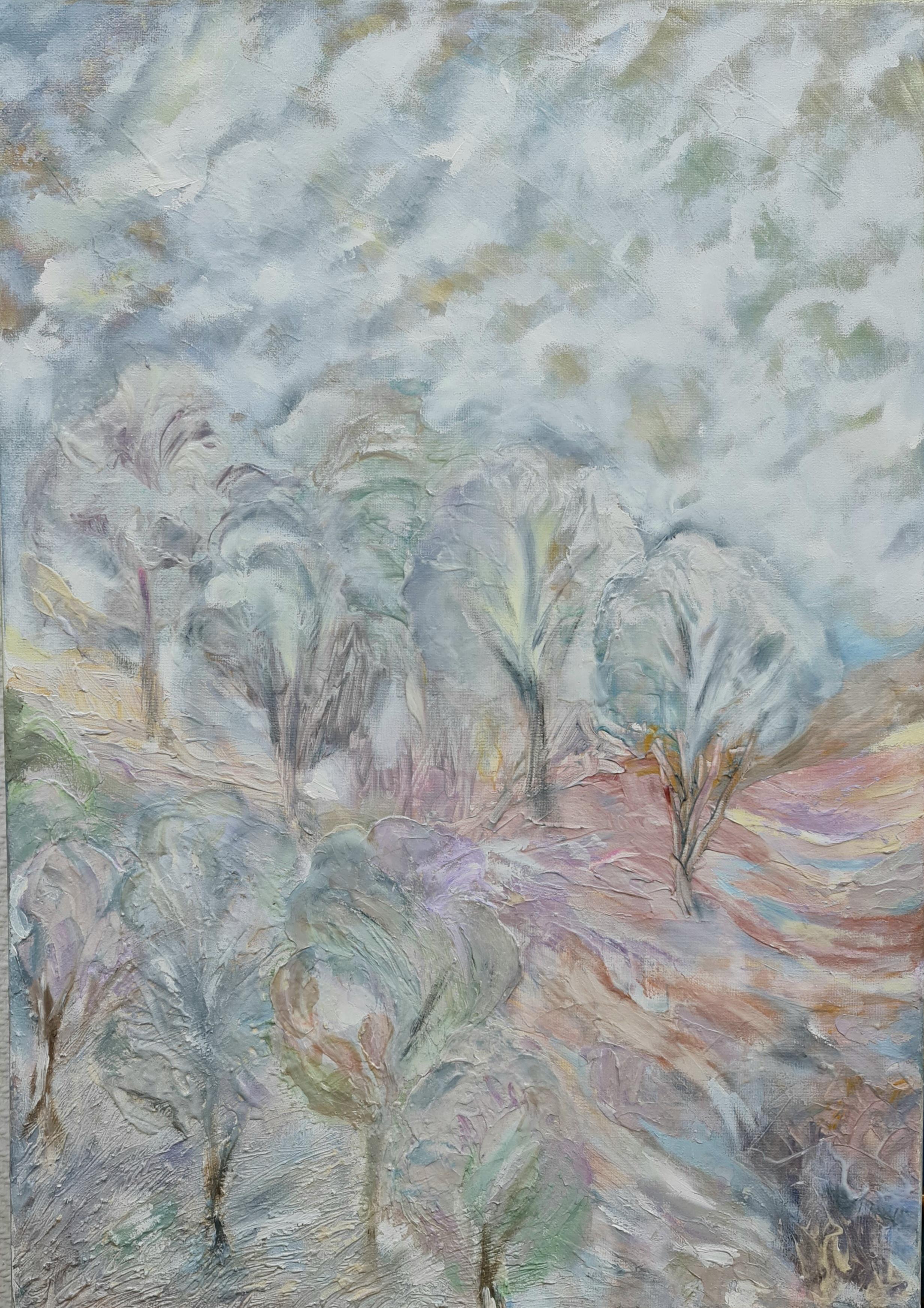 Landscape Painting Lilya Volskaya - The Morning is Foggy" est un paysage abstrait de Volskaya Liliya.