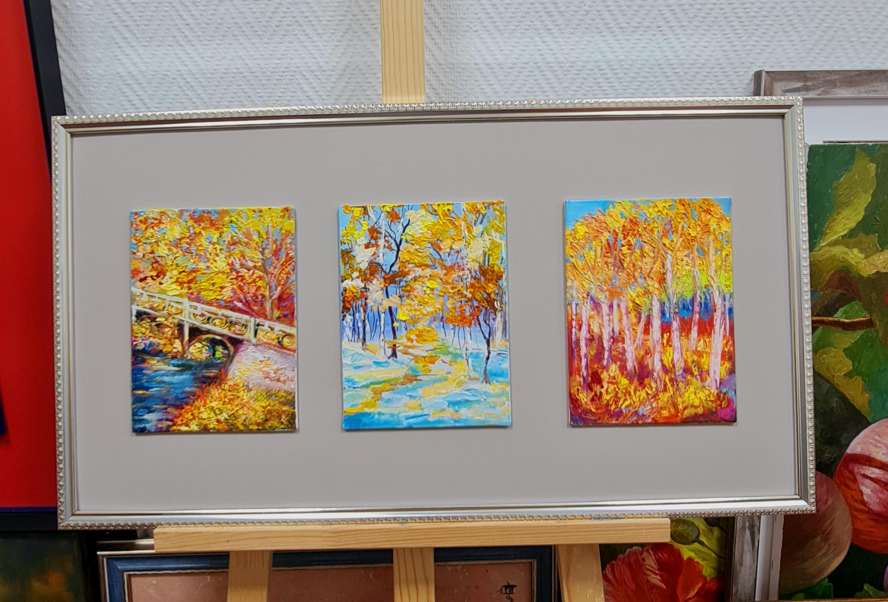 The triptych is Autumn. Landscape in oil . Volskaya Lilia - Painting by Lilya Volskaya