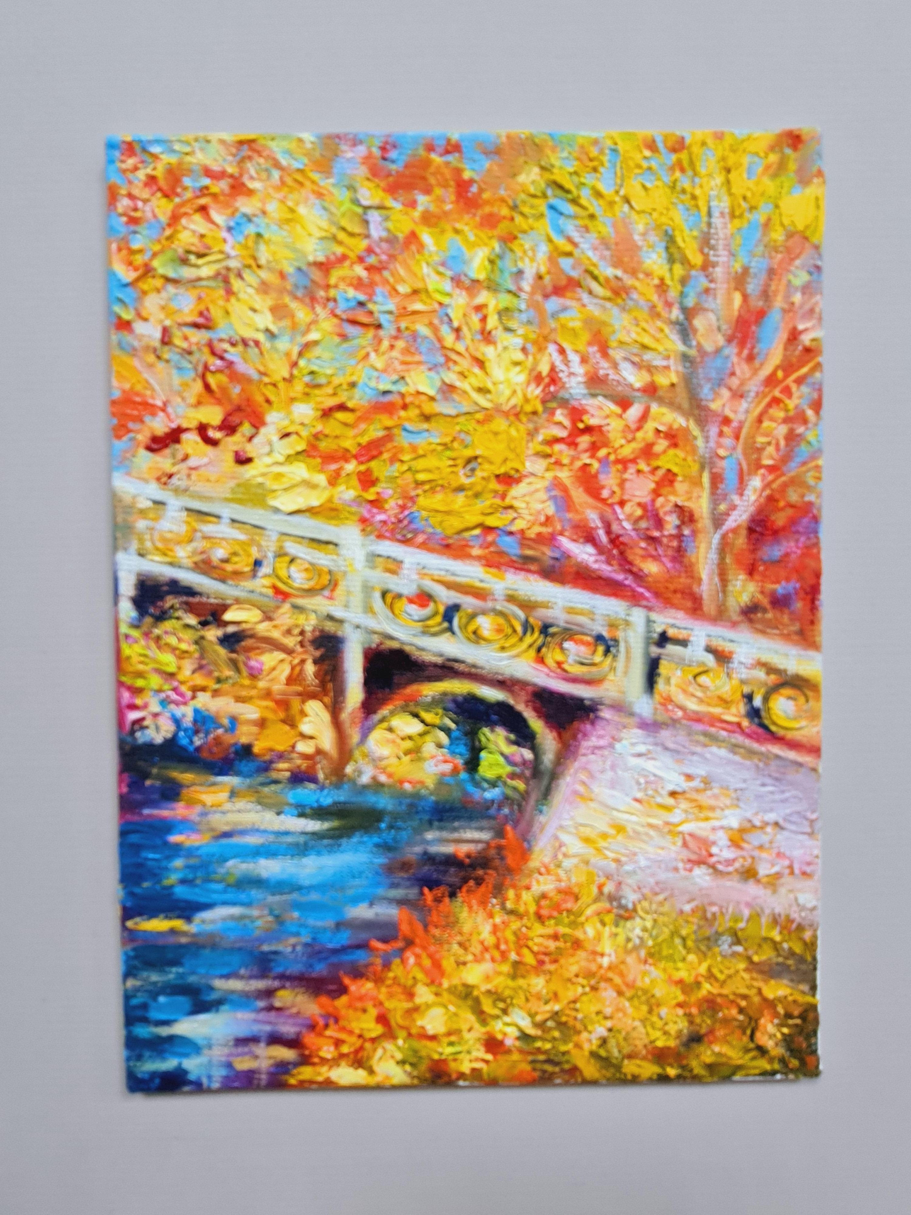 The triptych is Autumn. Landscape in oil . Volskaya Lilia - Impressionist Painting by Lilya Volskaya